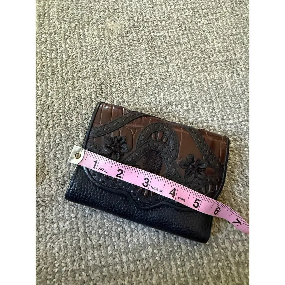 Brighton black and brown leather‎ layered floral front wallet